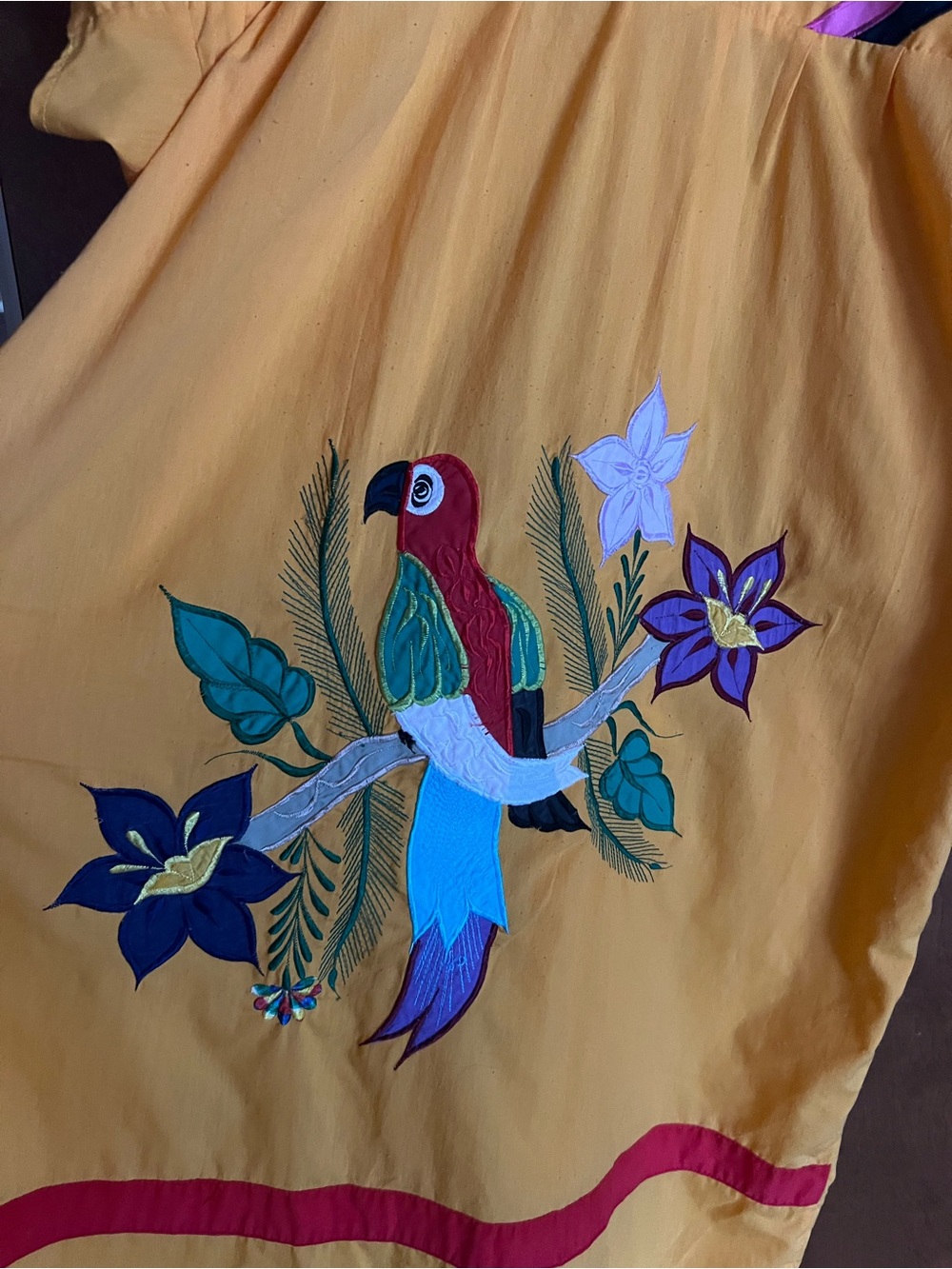 Yellow Parrot Embroidered Bird Toy Cover - Colorful Tropical Design